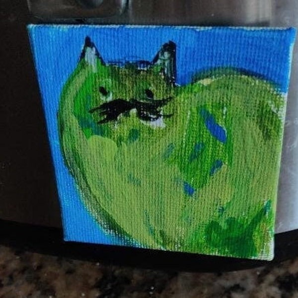 Magna Cat  — ArtaCat | Mini painted canvas from Judy Latta | Original artwork | Cat art | Neo-expressionism | Magnent Cat