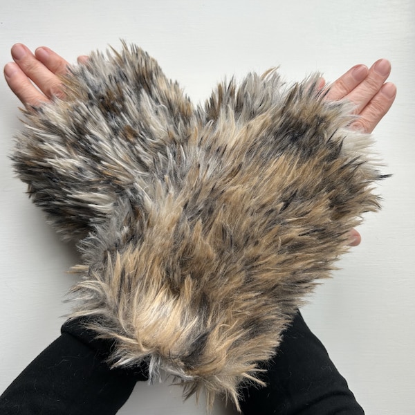 Plush brown faux fur fingerless gloves, mittens, cuffs, hand warmers