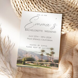 Palm Springs Invitation, Palm Springs Bachelorette Invite, California Bachelor, Bach Weekend Schedule Custom Invitation Template Bach invite