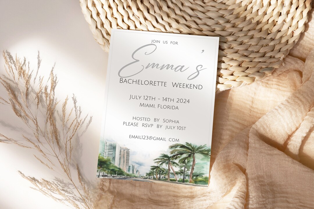 Miami Invitation, Miami Bachelorette Invite, Miami Bachelor, Bach