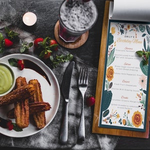 Minimal Dinner Menu Template, Modern Wedding Menu, Dinner Menu, Mexican Influenced Menu, Birthday Menu, Printable Editable Template