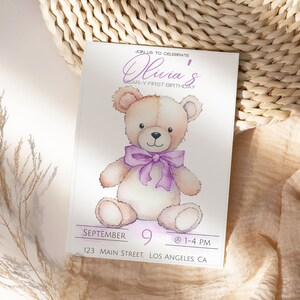 Invitación de cumpleaños de los niños, invitación del oso de peluche, cumpleaños del niño, plantilla de invitación de cumpleaños del oso de peluche, plantilla de invitación personalizada