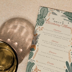 Minimal Dinner Menu Template, Modern Wedding Menu, Dinner Menu, Mexican Influenced Menu, Birthday Menu, Printable Editable Template