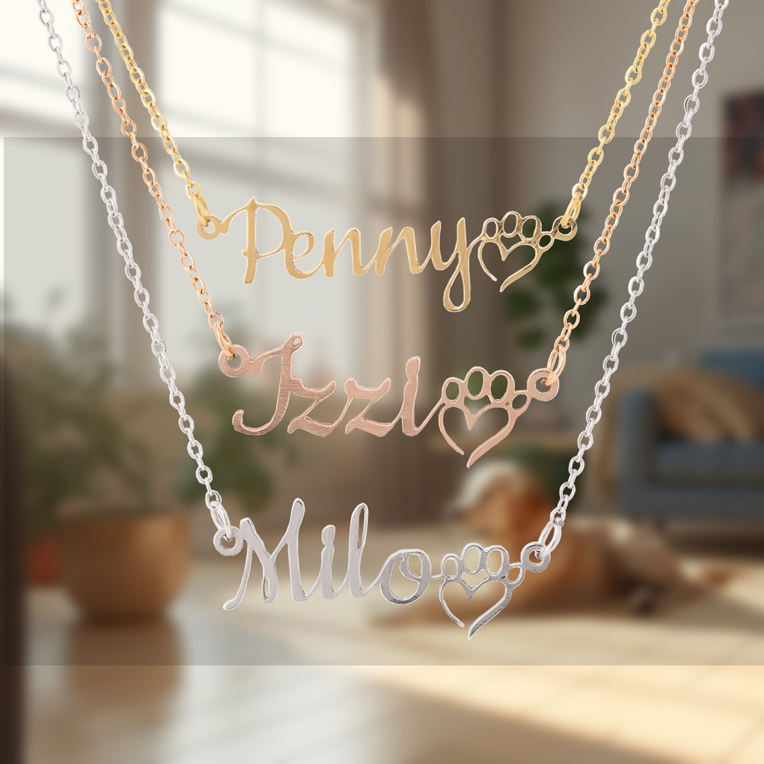 Personalized Pet Name Necklace Custom Dog Necklace & Cat Etsy