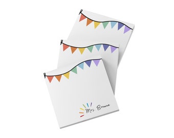 Personalized rainbow color 3x3" post-it notes for teacher, mom, secretary