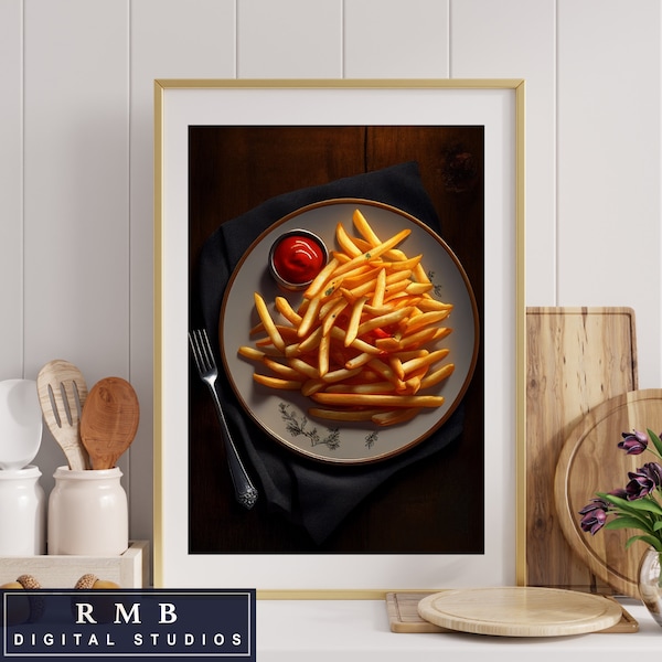 Restaurant Art | French Fries Oil Painting | Gift for Restaurant Owner | Printable Digital Art | Delicious Food Collection