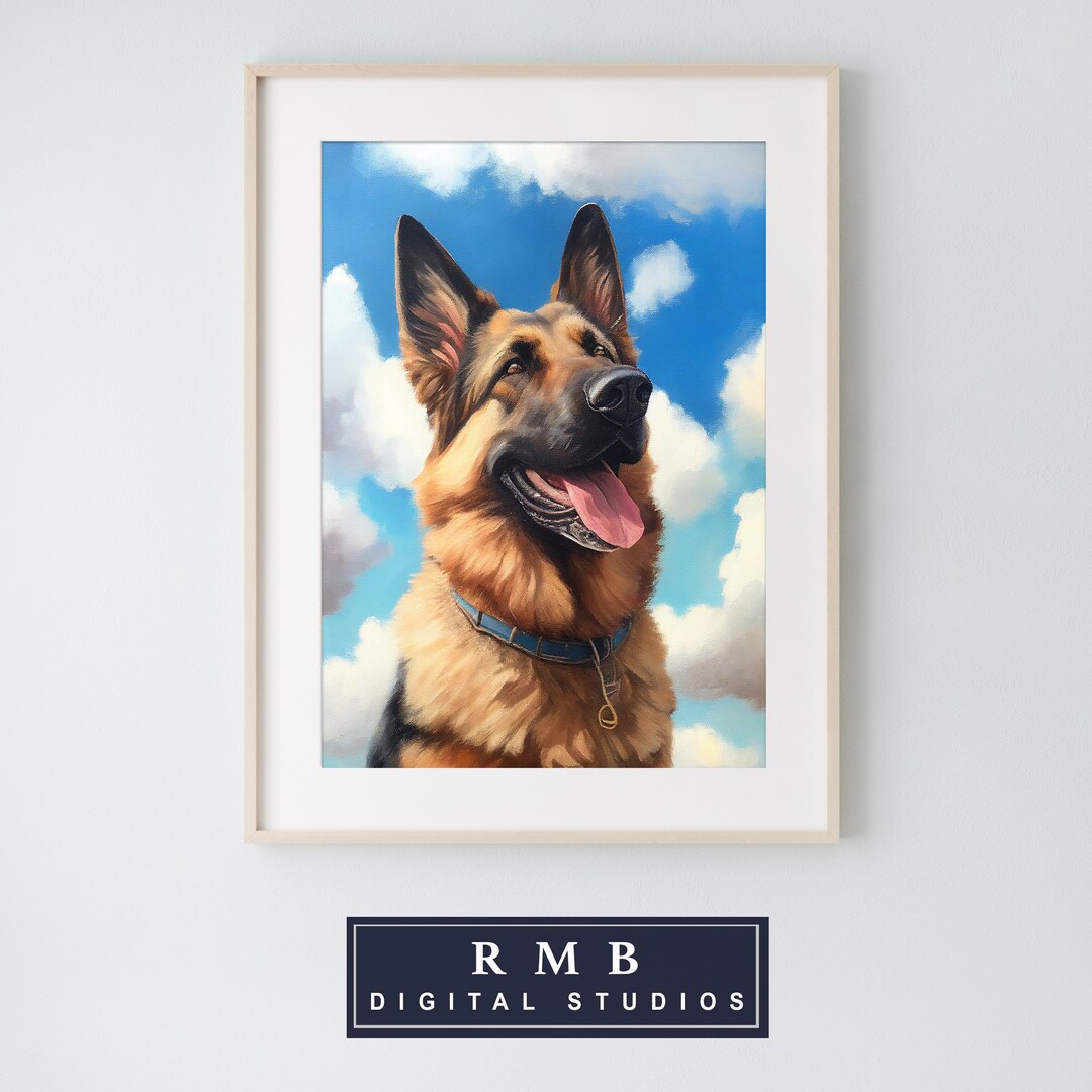 German Shepherd Oil Painting Gift for Dog Owner Printable Digital Art