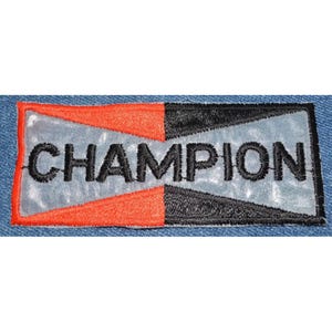 Original NOS Vintage 70s CHAMPION 4.5&quot; Patch Iron-On Spark Plug Automotive Retro