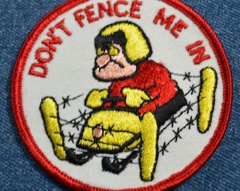 Original 70s Vintage DON'T FENCE ME In 3" Patch Funny Humor Snowmobile Sled