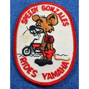 Original Vintage 70s NOS Speedy Gonzales Rides YAMAHA 4&quot; Patch Snowmobile Ski - WEATHERED