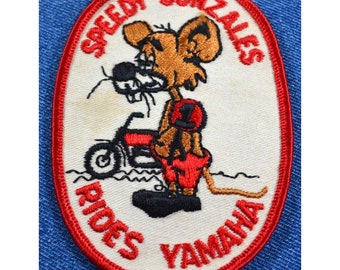 Original Vintage 70s NOS Speedy Gonzales Rides YAMAHA 4" Patch Snowmobile Ski - WEATHERED