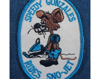 Nos 70s Vintage SPEEDY GONZALEZ RIDES Sno-Jet Sno Jet Patch Snowmobile Winter