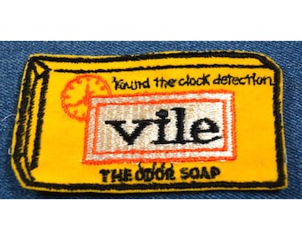 Original NOS 70s Vintage VILE Soap 3.75"Patch Lustig Humor Satire Verrückt Goofy