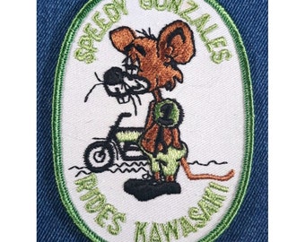 NOS 70s Original Vintage Speedy Gonzales Rides Kawasaki Patch Dirt Bike Snowmobile