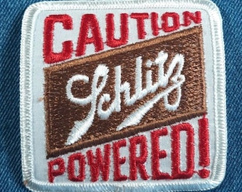 NOS 70s Original Vintage Caution Schlitz Powered Beer Patch Malt Liquor Brewery Bar