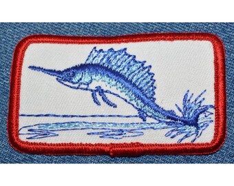 Original Vintage 80s MARLIN 3" Patch Sport Fishing Souvenir Beach Ocean Retro