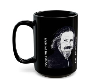 Alan Watts Black Mug with Now Clock Design, Motivational Coffee Cup, Coffee Gift for Mindfulness Lovers,15oz
