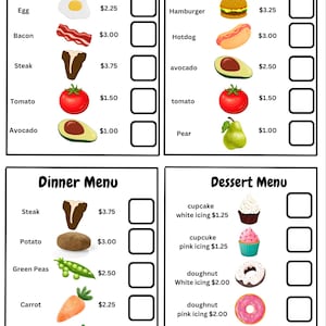 Menús de restaurantes de juegos de simulación imprimibles, actividades para niños, centro de juego dramático para el aula, imprimibles de imaginación, menús de cocina de barro,