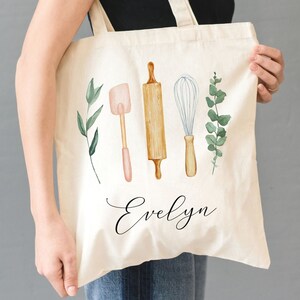 Personalized Baking Tote Bag, Custom Baker Name Canvas Tote, Personalized Bread Cookie Cake Baker Gift, Cute Funny Gift for Baking Lover