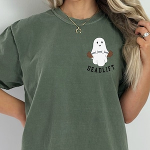 Deadlift Ghost Comfort Colors Shirt, Weightlifting Humor Shirt, Funny Gym Shirt Women, Weightlifter Halloween Tshirt, Personal Trainer Gifts