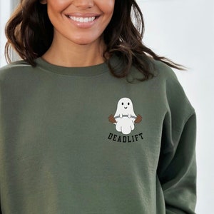 Dead lift Ghost pocket Sweatshirt, Weightlifter Halloween Sweatshirt, Funny Weightlifting Halloween Crewneck, Personal Trainer Gifts Sweater
