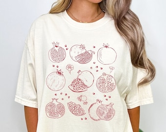 Vintage Pomegranate Comfort Colors Shirt, Oversized Pomegranate Lover Tshirt Gift, Cottagecore Shirt, Aesthetic Fruit Shirt, Graphic Tee