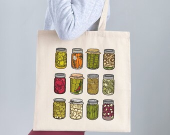 Augurk Tote Bag, Pickle Lovers Gift, Grappige Ingelegde Groenten Tote Bag, Trendy Vintage Ingeblikte Pickles Herbruikbare Boodschappen Schoudertas