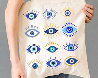 Boho Evil Eye Tote Bag, Spiritual Tote, Witchy Tote Bag, Aesthetic Summer Shoulder Bag, Gothic Tote, Greek Gifts Mom, Manifestation Gift Her