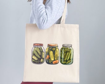 Borsa tote sottaceti, regalo per gli amanti dei sottaceti, borsa tote sottaceti in scatola vintage alla moda, divertente borsa a tracolla riutilizzabile per buongustai, shopping al mercato degli agricoltori