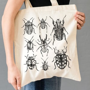 Beetle Tote Bag Entomologist Canvas Tote Vintage Entomology Tote Nature Lover Gift Hand Painted Wildlife Tote Farmers Market Shoulder Bag