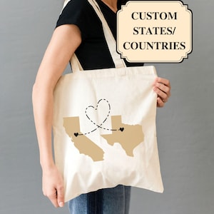 Custom Going Away Gifts Tote Bag, Personalized Long Distance two States Countries Canvas Bag, Moving Away Gift Friend Daughter Son Grandkid