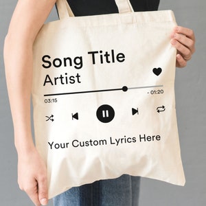 Custom Favorite Song Tote Bag, Personalized Song Tote, Song Title and Artist Name Canvas Tote, Customizable Love Song Women Shopping Bag