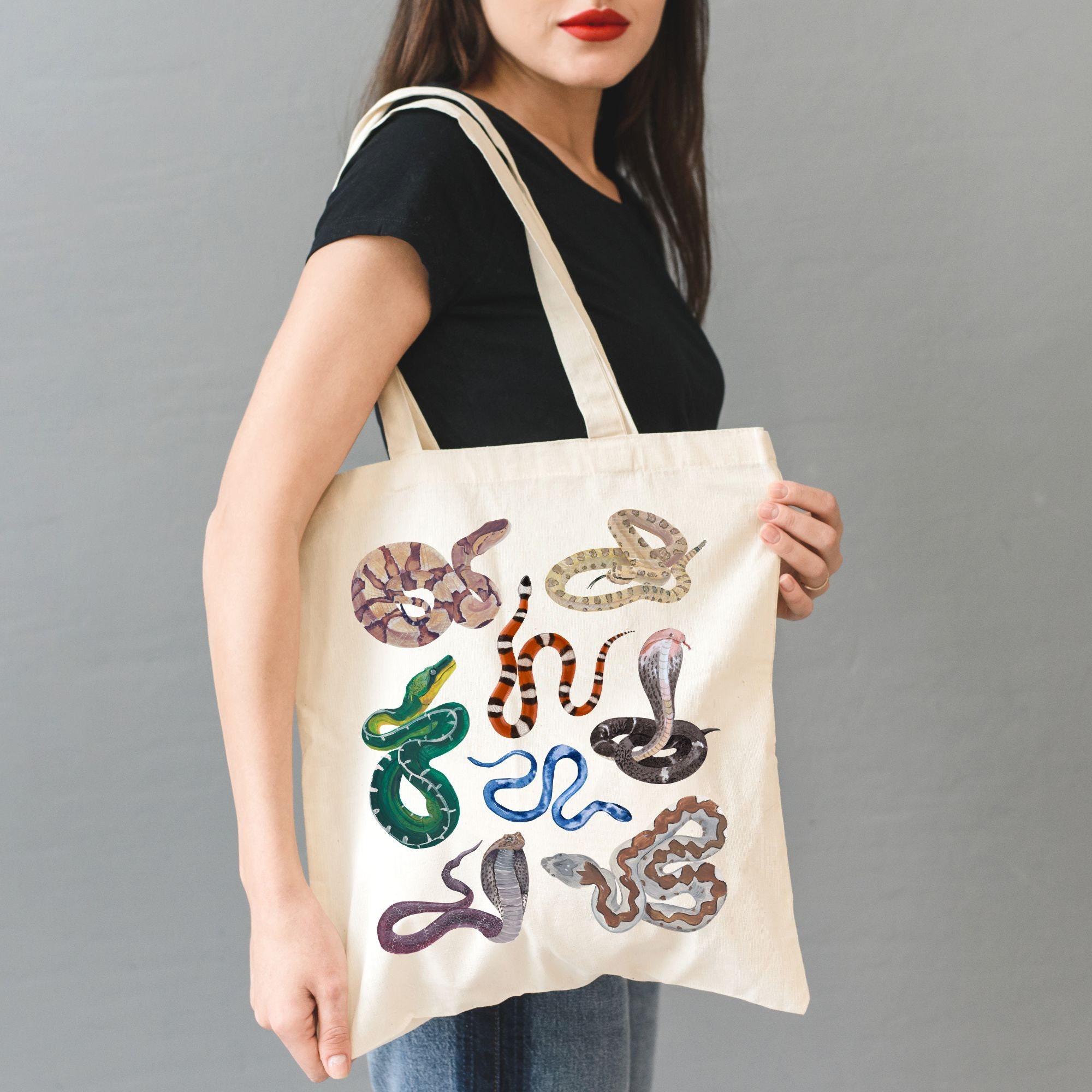 Snakes Species Tote Bag, Gift for Snake Lover Friend, Painted