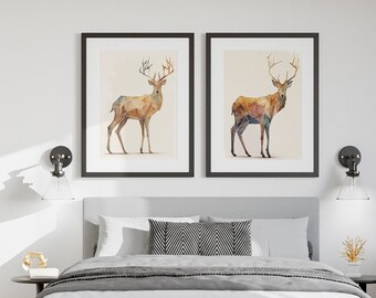 Geometric Deer Print - Abstract Animal Cabin Wall Art - High Resolution Digital Download, Rustic Cabin Art, Animal Poster, For Hunters, Kids