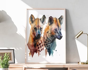 Geometric Hyena African Safari Animal Art - Watercolor Animal Painting, High Resolution Digital Print - Kids, Nursery Wall Safari Art Poster