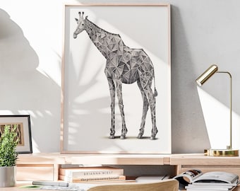 Geometric Giraffe Animal Print - Black and White - Digital Download - High Resolution, Geometric Safari Animal Poster, Kids, Nursery room