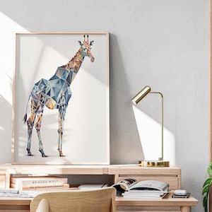 Geometric Giraffe Watercolor Print Art - Abstract Geometric Animal Wall Art - Digital Download - High Resolution Kids Safari Animal Poster