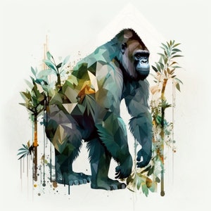 Geometric Gorilla - Abstract Watercolor Animal Print - High Resolution Digital Download, Kids/Nursery Room Animal Poster, Cool Safari Art