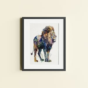 Geometric Lion Print - Digital Printable - Watercolor African Safari ...