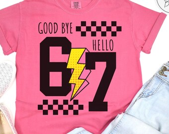 Funny 7th B-day Shirt for Boy Girl, Viral 67 Meme Birthday Tee, Seven Year Old Milestone Celebration Gift, Comfort Colors Happy 7th Bday