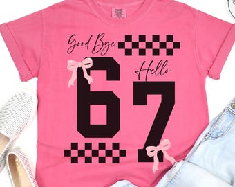Funny 7th B-day Shirt for Boy Girl, Viral 67 Meme Birthday Tee, Seven Year Old Milestone Celebration Gift, Comfort Colors Happy 7th Bday