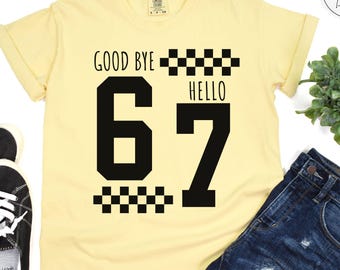 Funny 7th B-day Shirt for Boy Girl, Viral 67 Meme Birthday Tee, Seven Year Old Milestone Celebration Gift, Comfort Colors Happy 7th Bday