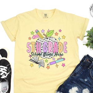 Personalized 5th Grade Back to School Youth T-Shirt, Retro First Day of School Tee, Comfort Colors Fifth Grade Trendy Shirt Gift for Student