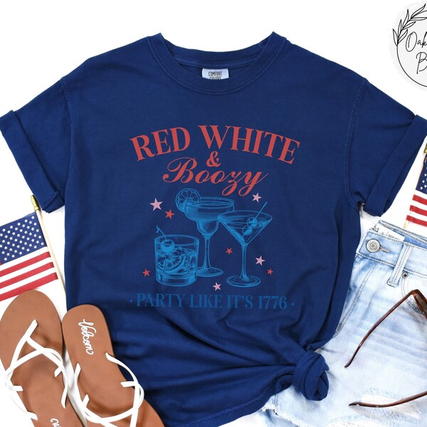 Comfort Colors Fourth of July Shirt, Red White & Boozy T-Shirt, Red White Blue Coquette Bow Shirt, Independence Day Gift, Freedom Unisex Tee