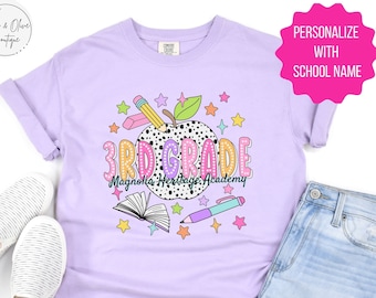 Personalized 3rd Grade Back to School Youth T-Shirt, Retro First Day of School Tee, Comfort Colors Third Grade Trendy Shirt Gift for Student