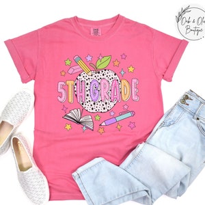 Back to School Youth T-Shirt, Retro First Day of School Tee, Comfort Colors Grade Level Trendy Apparel, Colorful 5th Grade Gift for Student