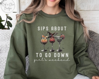 Funny Halloween Girl's Weekend Sweatshirt, Spooky Best Friends Matching Pullover, Social Club Halloween Cocktails Shirt for Girl's Trip