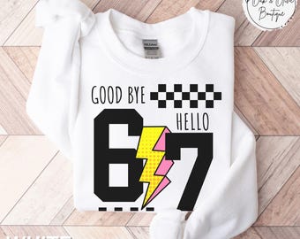Funny 7th B-day Sweatshirt for Boy Girl, Viral 67 Meme Birthday Pullover, Seven Year Old Milestone Celebration Gift, Happy 7th Bday