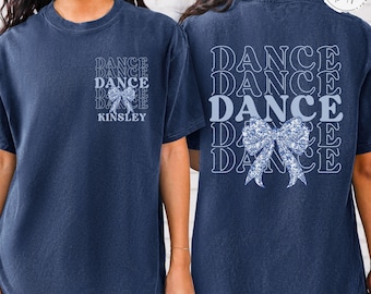 Personalized Dance Bow T-shirt, Custom Coquette Dancer Shirt, Gift for Dancer, Dance Instructor Gift, Dance Team Competition Shirt