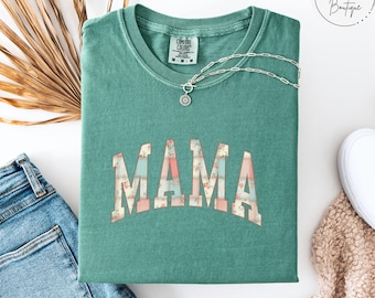 Comfort Colors® Patchwork Mama Shirt, Trendy Mama Tee, Mothers Day Gift, Floral Patchwork Quilt Mom Tee